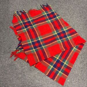 Vintage Troy Robe Red Plaid Wool Blanket Throw Fringed Stadium Wrap 52x25.5
